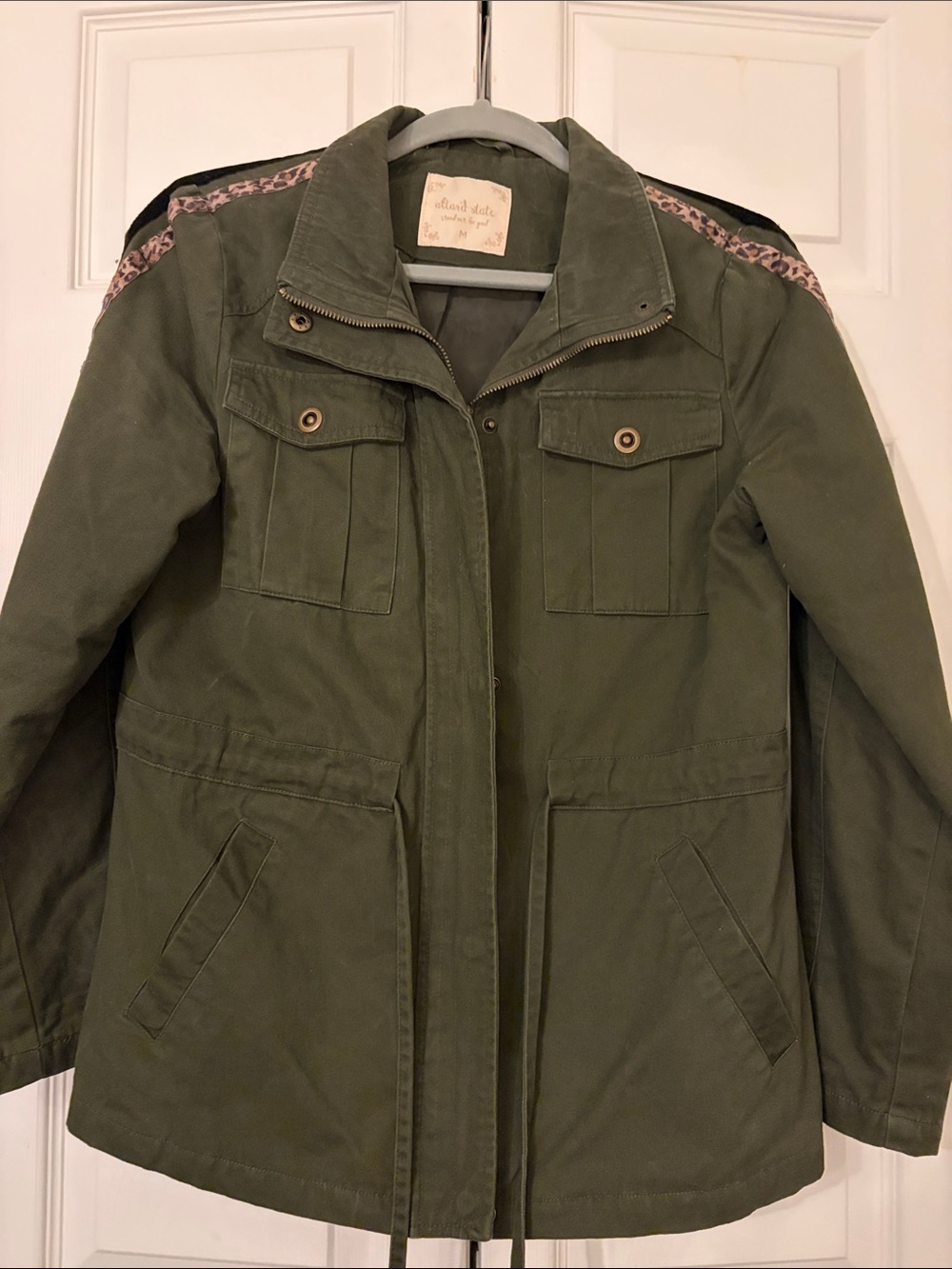 Altar'd State Olive Army Green Utility Cargo Jacket Animal Print Trim Medium